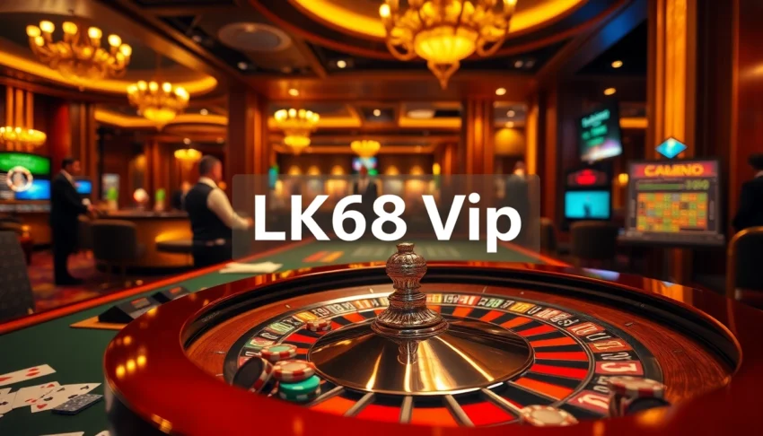 Experience the excitement of gambling at LK68Vip with a thrilling roulette table set in a luxurious casino atmosphere.
